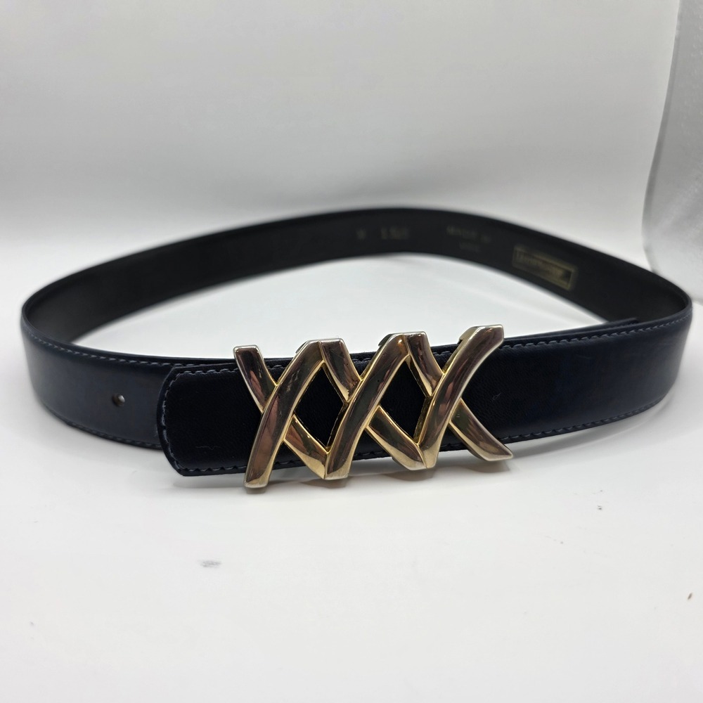Leather Shop‎ Accessories Vintage Black Leather Belt Gold XXX Buckle USA Made M